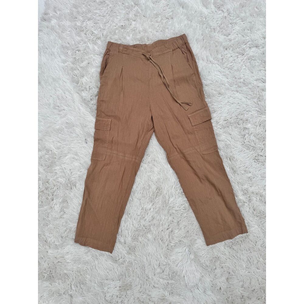 KUT from the Kloth Tan Linen Blend Cargo Pants Drawstring Waist Sz 4